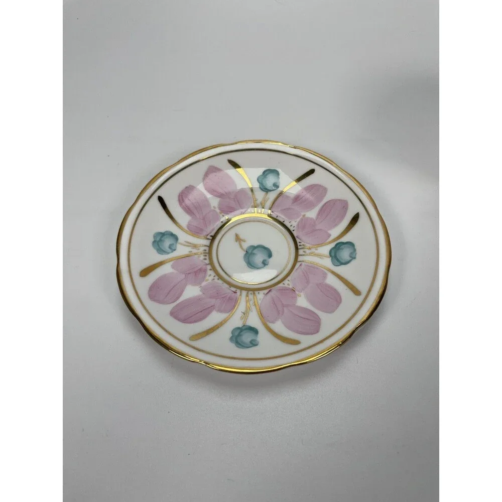 T.F & S LTD Phoenix Bone China England White Pink Flower Gold Tea Cup Saucer Set